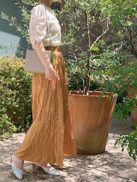「オレンジスカート」｜tea._.coさん（レディース・164cm）の夏コーディネート