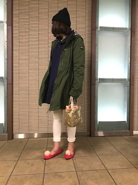 「DIESEL（ディーゼル）のアイテム（モッズコート）」を使った、yoshiko.1208さん（レディース・164cm）の冬コーディネート