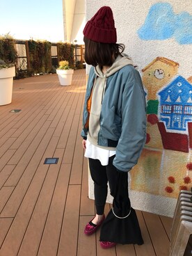 「MOUSSY（マウジー）のHAND DOWN Remake BZ（ブルゾン）」を使った、yoshiko.1208さん（レディース・164cm）の冬コーディネート