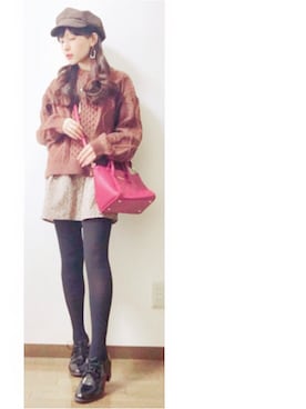 「ブラウンニット」｜「アイテム（キャスケット）」を使った、suuさん（レディース・150cm）の冬コーディネート