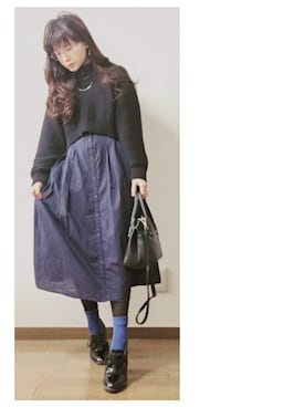 「ショート丈トップス」｜「アイテム（シャツワンピース）」を使った、suuさん（レディース・150cm）の冬コーディネート