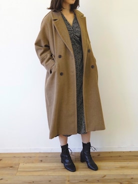 「ベージュコート」｜「アイテム（チェスターコート）」を使った、taさん（レディース・165cm）の冬コーディネート