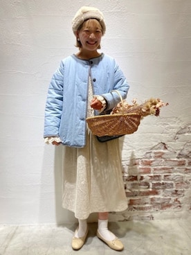 「レースワンピース」｜「アイテム（ノーカラージャケット）」を使った、m.moeさん（レディース・160cm）の秋コーディネート