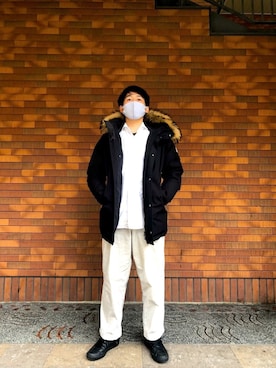 「黒コンバース」｜「アイテム（ジャケット/アウター）」を使った、かんさんさん（メンズ・178cm）の冬コーディネート