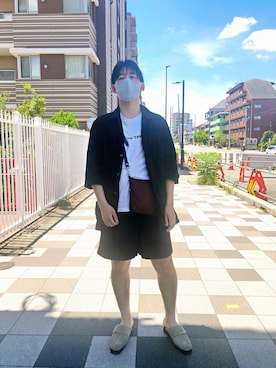 「スリッパ」｜「アイテム（パンツ）」を使った、かんさんさん（メンズ・178cm）の夏コーディネート