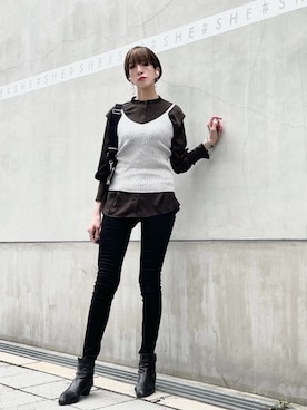 「ニットキャミソール」｜「アイテム（その他）」を使った、kikukomiyajiさん（レディース・172cm）の冬コーディネート