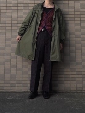 「古着好きな人と繋がりたい」｜「アイテム（モッズコート）」を使った、ぽるくんさん（メンズ・175cm）の春コーディネート