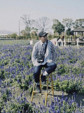 「plain-me（プレインミー）のアイテム（ショルダーバッグ）」を使った、吳德祐さん（メンズ・163cm）の冬コーディネート