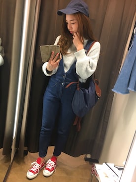 「ゆるニット」｜「アイテム（オールインワン・サロペット）」を使った、やましたりなさん（レディース・162cm）の春コーディネート