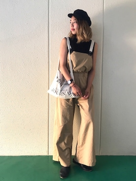 「バブーシュ」｜「アイテム（サロペット/オーバーオール）」を使った、やましたりなさん（レディース・162cm）の夏コーディネート