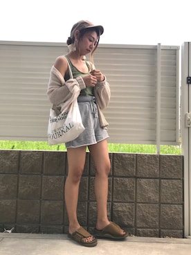 「スウエットパンツ」｜「アイテム（サンダル）」を使った、やましたりなさん（レディース・162cm）の夏コーディネート