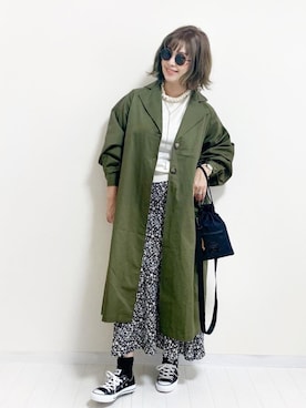 「sakishimatokyo（サキシマトーキョー）のアイテム（チェスターコート）」を使った、おしゃれ豆知識💡のSERINAさん（レディース・163cm）の春コーディネート