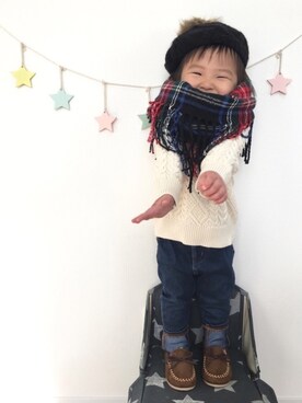 「2018マイベストコーデ」｜「アイテム（モカシン/デッキシューズ）」を使った、kotaさん（キッズ・70cm）の冬コーディネート