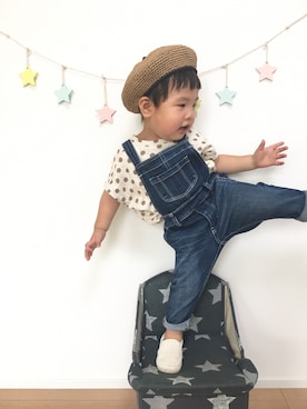 「麦わら帽子」｜「アイテム（ハンチング/ベレー帽）」を使った、kotaさん（キッズ・74cm）の夏コーディネート