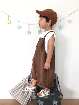 「ブラウンコーデ」｜「アイテム（サロペット/オーバーオール）」を使った、kotaさん（キッズ・90cm）の夏コーディネート