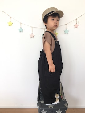 「ワークキャップ」｜「アイテム（オールインワン・サロペット）」を使った、kotaさん（キッズ・90cm）の夏コーディネート