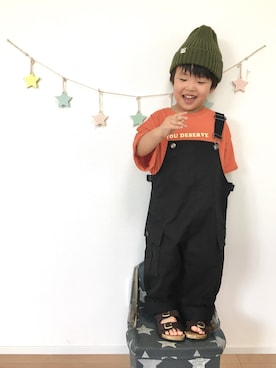 「ミニタリー」｜「アイテム（オールインワン・サロペット）」を使った、kotaさん（キッズ・90cm）の夏コーディネート