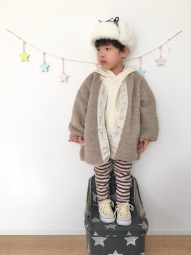 「petit main（プティマイン）のアイテム（パーカー）」を使った、kotaさん（キッズ・90cm）の秋コーディネート
