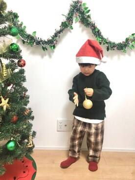 「クリスマスコーデ」｜「アイテム（ソックス/靴下）」を使った、kotaさん（キッズ・90cm）の冬コーディネート