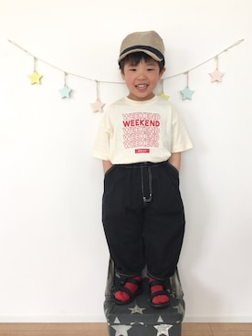 「ワークキャップ」｜「アイテム（サンダル）」を使った、kotaさん（キッズ・90cm）の春コーディネート