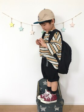 「devirock（デビロック）のアイテム（バッグ）」を使った、kotaさん（キッズ・100cm）の夏コーディネート