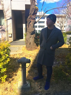 「SANTA CRUZ（サンタクルーズ）のアイテム（ニットキャップ/ビーニー）」を使った、ぺ   ダンジュンさん（メンズ・174cm）の冬コーディネート