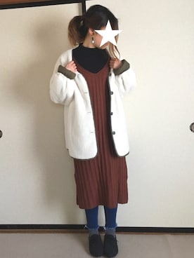 「WEGO（ウィゴー）のアイテム（ノーカラージャケット）」を使った、Kaoさん（レディース・159cm）の冬コーディネート