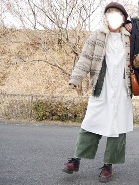 「ehka sopo（エヘカソポ）のアイテム（シャツワンピース）」を使った、もここさん（レディース・153cm）の冬コーディネート