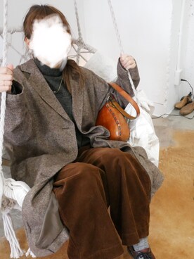 「ehka sopo（エヘカソポ）のアイテム（チェスターコート）」を使った、もここさん（レディース・153cm）の冬コーディネート