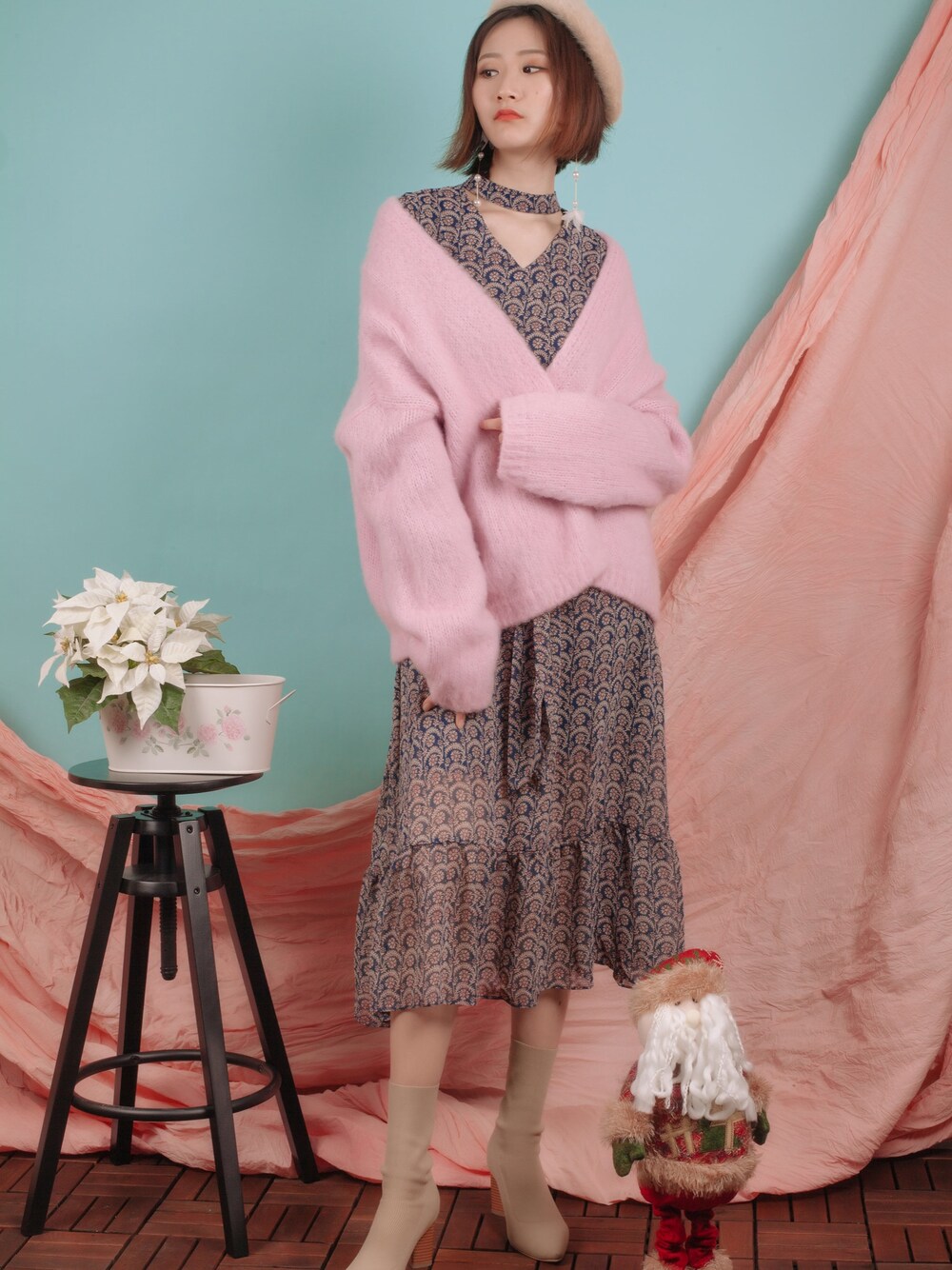 「シンプルコーデ、冬コーデ、ootd」｜「MONOのアイテム（ブルゾン、ピンク系）」を使った、菲さん（レディース・171cm）の冬コーディネートの1枚目の写真