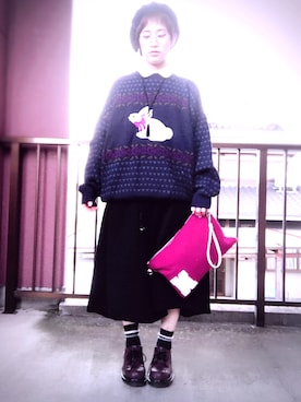 「袴パンツ」｜「アイテム（ハンチング/ベレー帽）」を使った、えりなさん（レディース・149cm）の冬コーディネート
