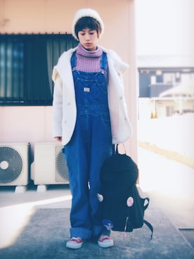 「Panamaboy（パナマボーイ）のアイテム（オールインワン・サロペット）」を使った、えりなさん（レディース・149cm）の冬コーディネート