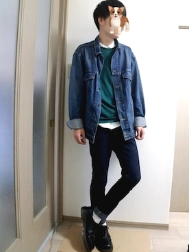 「みどり」｜「アイテム（デニムジャケット）」を使った、koka-pさん（メンズ・177cm）の春コーディネート