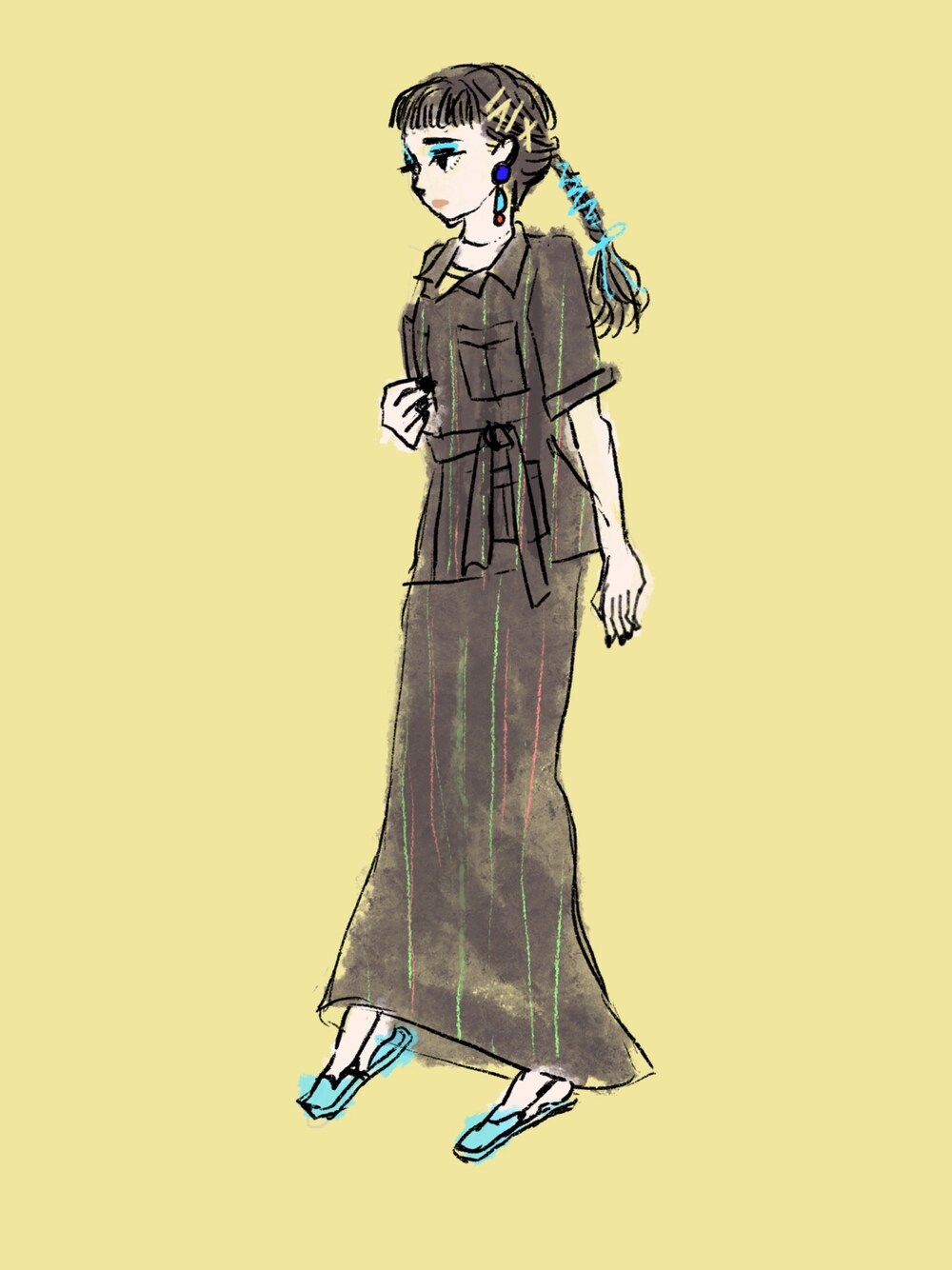 「占い、イラスト、セットアップ、秋コーデ、おしゃれさんと繋がりたい、ブラウン、NIKKE、サマーウール」｜「ADAM ET ROPE'のNIKKEキューバビーチスカート（スカート、ブラウン系）」を使った、田中れもんさん（レディース・167cm）の秋コーディネートの1枚目の写真