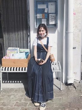「ZOZO（ゾゾ）のクルーネックTシャツ［WOMEN］（Tシャツ/カットソー）」を使った、JadeWさん（レディース・160cm）の夏コーディネート