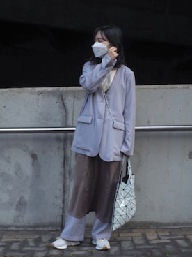 「mystic（ミスティック）のアイテム（ノーカラージャケット）」を使った、JadeWさん（レディース・160cm）の冬コーディネート