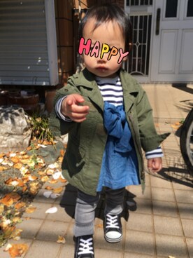 「petit main（プティマイン）のアイテム（その他トップス）」を使った、yuaさん（キッズ・80cm）の春コーディネート