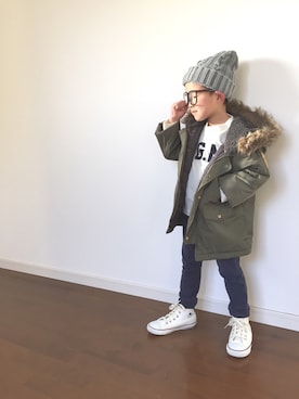 「DILASH（ディラッシュ）のアイテム（モッズコート）」を使った、けーた☆さん（キッズ・130cm）の冬コーディネート