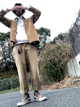 「アイテム（スウェット）」を使った、Gー子さん（メンズ・175cm・30代）の冬コーディネート