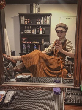 「アイテム（スーツセット、オレンジ系）」を使った、Alessandra Mainaさん（レディース・165cm）の春コーディネート