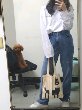 「丹寧」｜「アイテム（バッグ）」を使った、mgさん（レディース・163cm）の春コーディネート