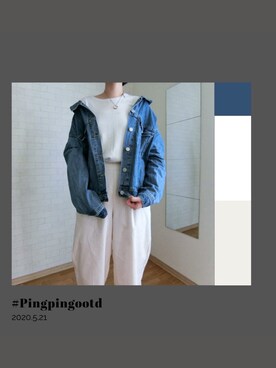 「部屋撮り」｜「アイテム（デニムジャケット）」を使った、PingPingさん（レディース・164cm）の春コーディネート