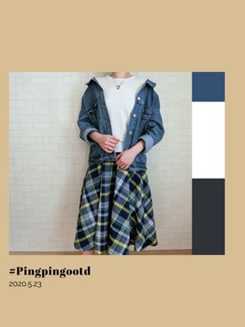 「部屋撮り」｜「アイテム（デニムジャケット）」を使った、PingPingさん（レディース・164cm）の春コーディネート