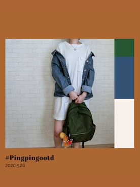 「部屋撮り」｜「アイテム（デニムジャケット）」を使った、PingPingさん（レディース・164cm）の春コーディネート