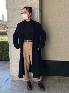 「GU（ジーユー）のアイテム（パンツ、ベージュ系）」を使った、shizukaさん（レディース・162cm）の冬コーディネート