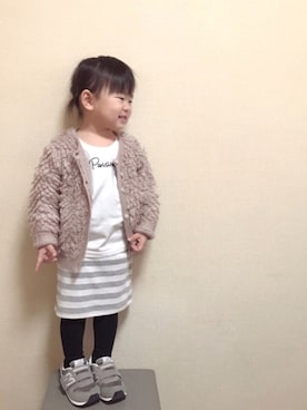 「ボーダースカート」｜「アイテム（その他）」を使った、A KEYさん（キッズ・90cm）の冬コーディネート