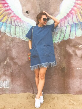 「フリンジデニム」｜「アイテム（ワンピース/ドレス）」を使った、nutsさん（レディース・164cm）の春コーディネート