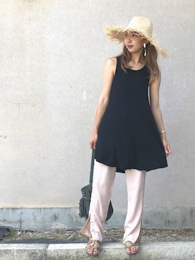 「フリンジバッグ」｜「アイテム（チュニック）」を使った、nutsさん（レディース・164cm）の夏コーディネート
