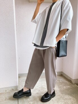 「anown（アノン）のビッグシルエット2wayオープンカラーシャツ【ファッションインフルエンサー ユウ×anown 限定コラボ】（シャツ/ブラウス、ホワイト系）」を使った、たくみ さん（メンズ・174cm）の春コーディネート