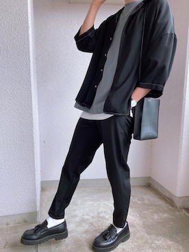 「CASPER JOHN（キャスパージョン）のVarious Dolman Shirts/バリアスドルマンシャツ（シャツ/ブラウス、ブラック系）」を使った、たくみ さん（メンズ・174cm）の夏コーディネート